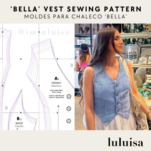 Bella Vest Sewing Pattern Luluisa upcycled_denim jean vest chaleco patrones de costura jeans designerluisa diy recicla jeans shopluluisa