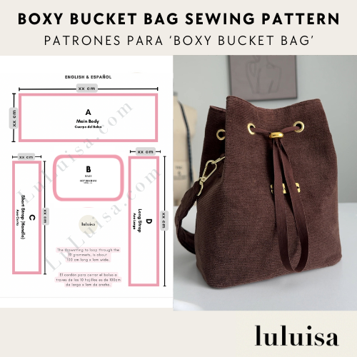 Boxy Bucket Bag Sewing Patterns + Includes Sewing Instructions