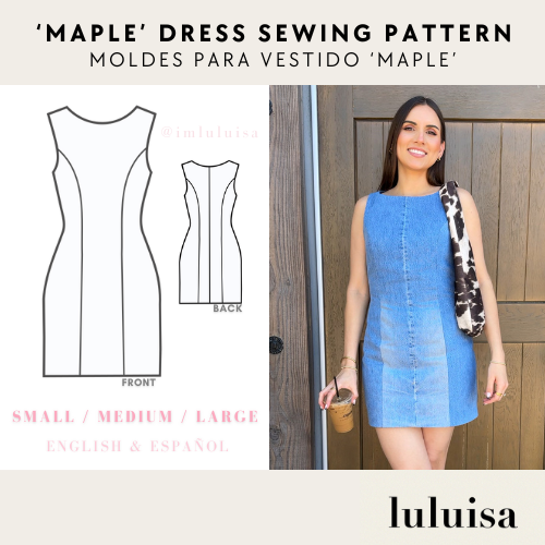 Sewing pattern for a mini dress with Boat Neck Princess Seam to Armhole Dress Sewing Pattern luluisa sewing pattern maple mini dress vestido maple luluisa patrones de costura moldes vestido maple