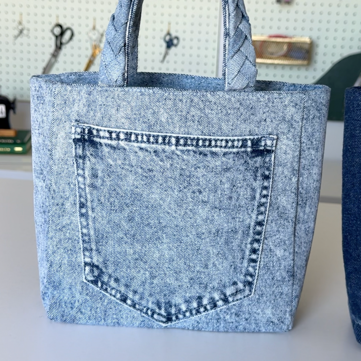 pocket denim mini tote bag