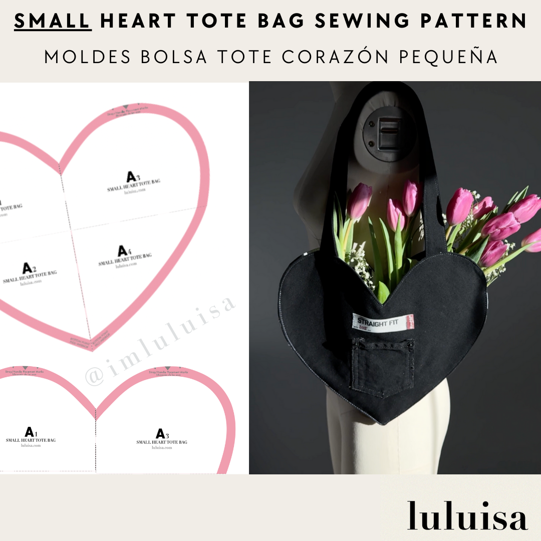Patrón de Costura Bolsa Tote Corazón Pequeña + Instrucciones Incluidas