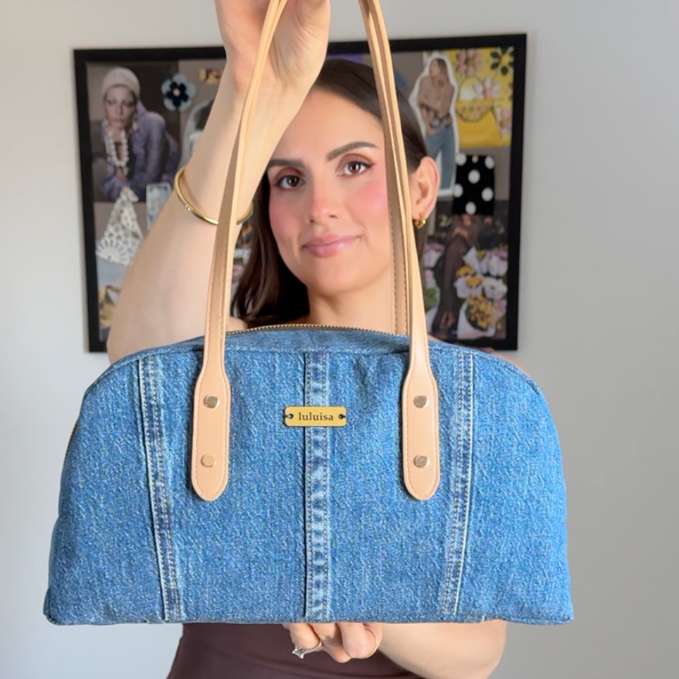 Denim shoulder bag bowling bag sewing pattern by luisa hurtado