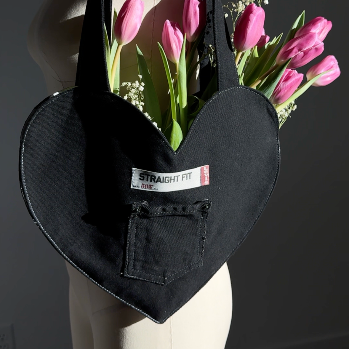black denim heart tote bag diy upcycled 